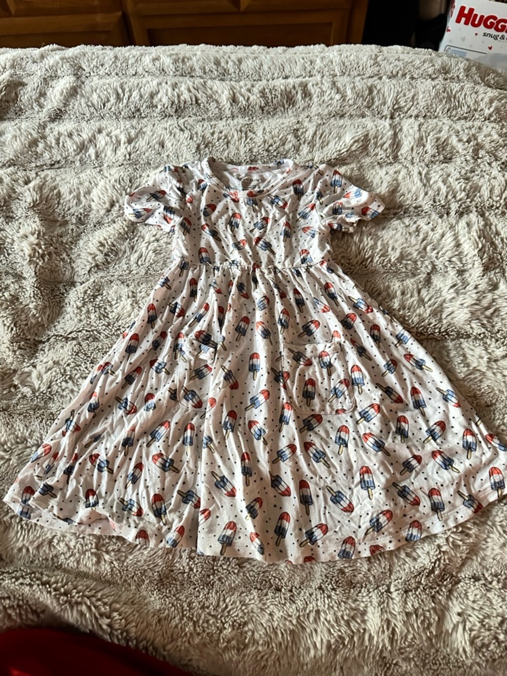 Angel Dear White Dress with Red and Blue Popsicle Print